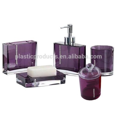 Purple plastic bathroom accessories set with diamond