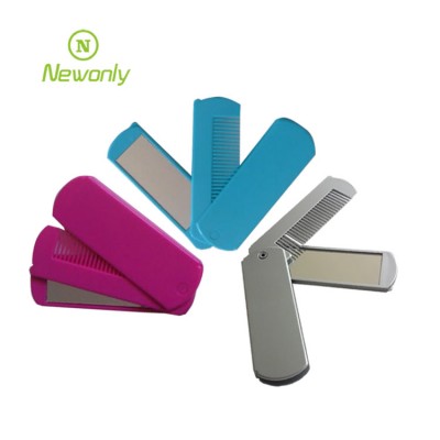 Promotion foldable travel mini plastic hair brush with mirror set