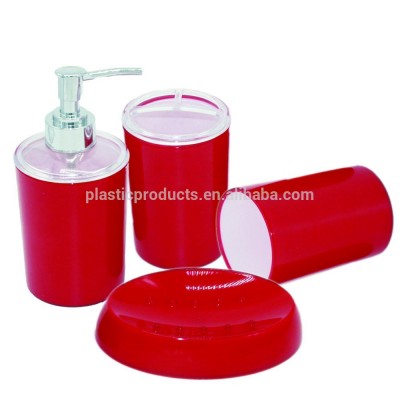 2016 Promotional red 4 pcs bathroom accessory set ,lotion bottle,toothbrush holder,tumbler,soap dish